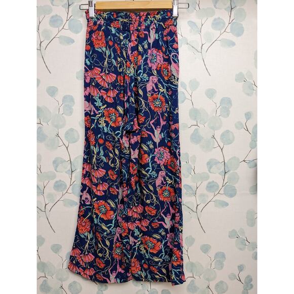 Monki Wide Leg Palazzo Pants Cropped Length Monkey Floral Jungle Womens XXS - Picture 9 of 9